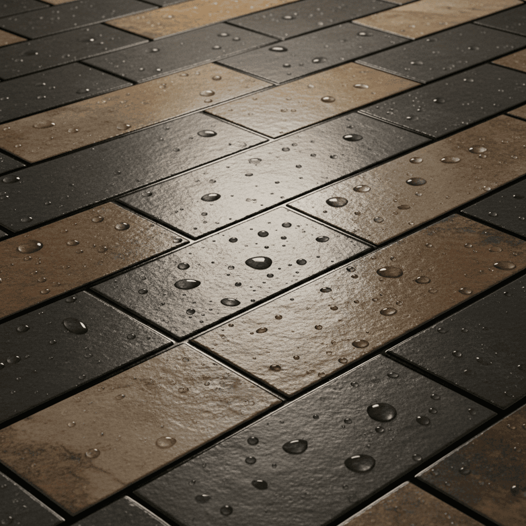 Black epoxy grout on natural stone tiles in luxury spa setting